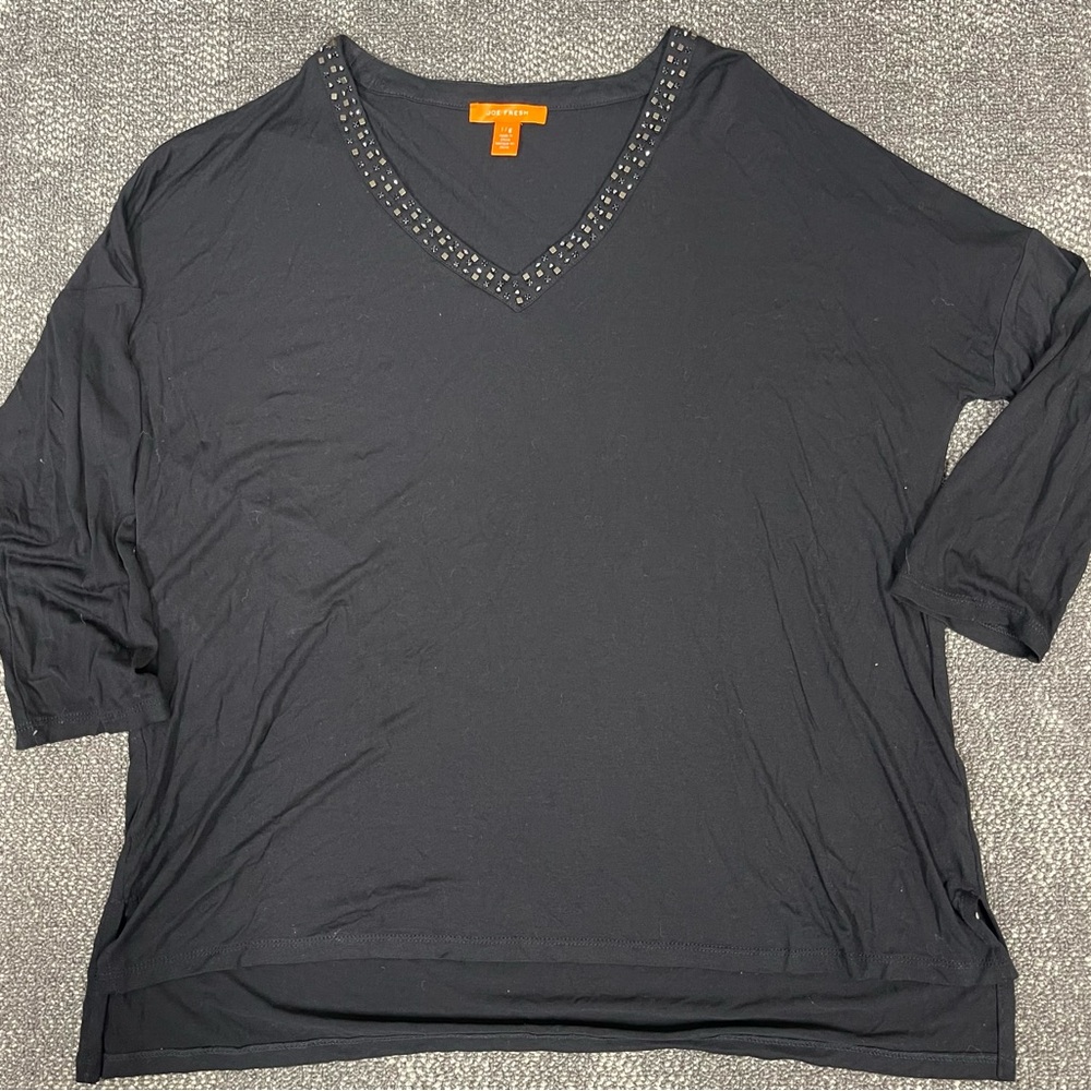 Joe Fresh Black Studded V-Neck Long Sleeve Top